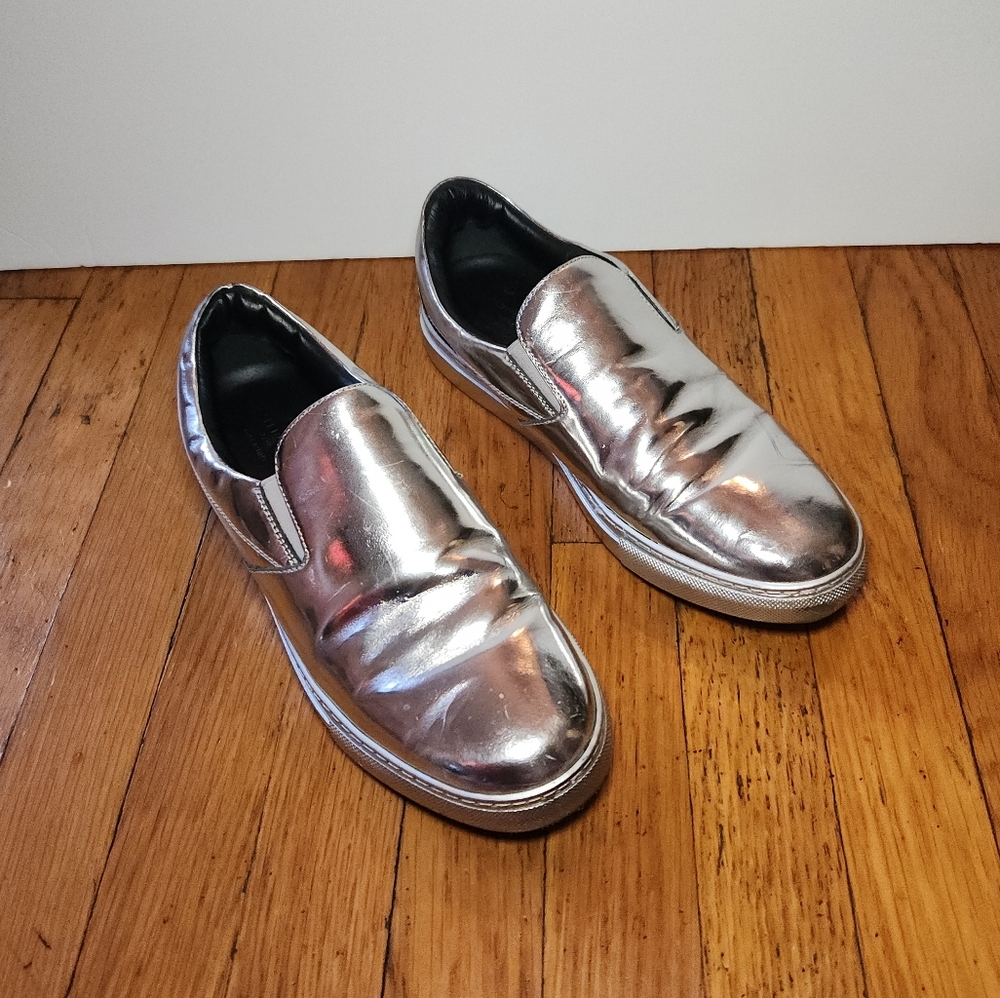 Vintage BALENCIAGA Y2K Silver Metallic Slip On Sneakers - Picture 3 of 14